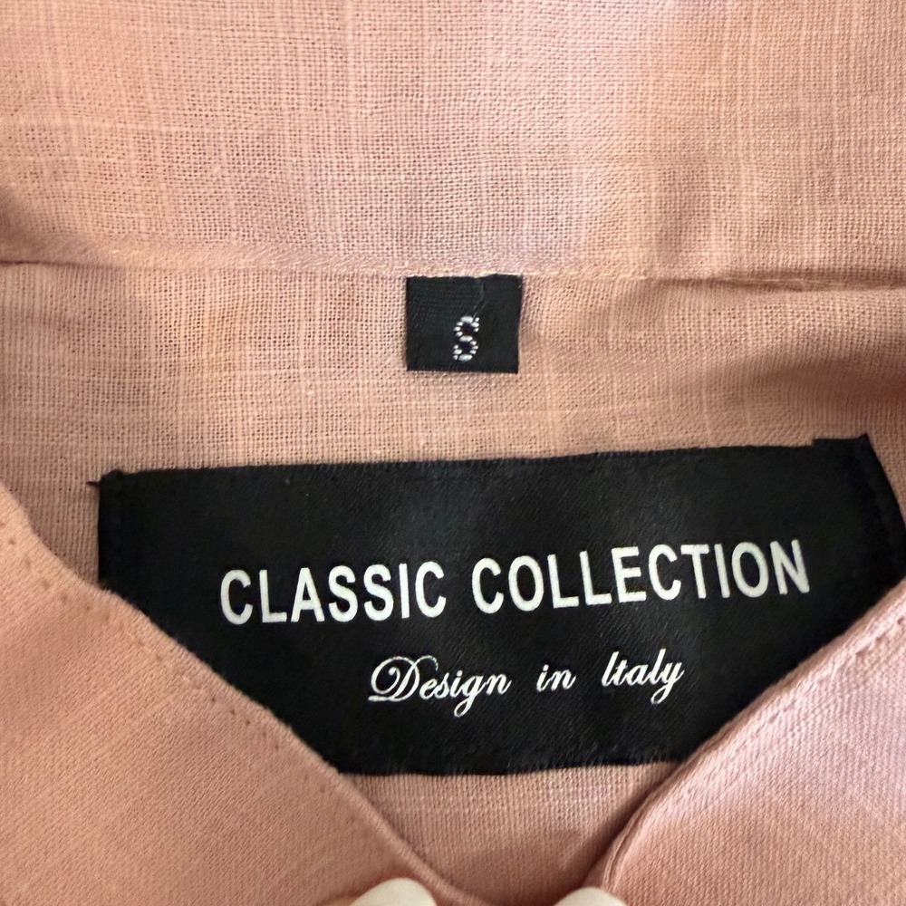 Classic Collection Italy Womens Small Pink Mandarin Collar Henley Shirt NWT